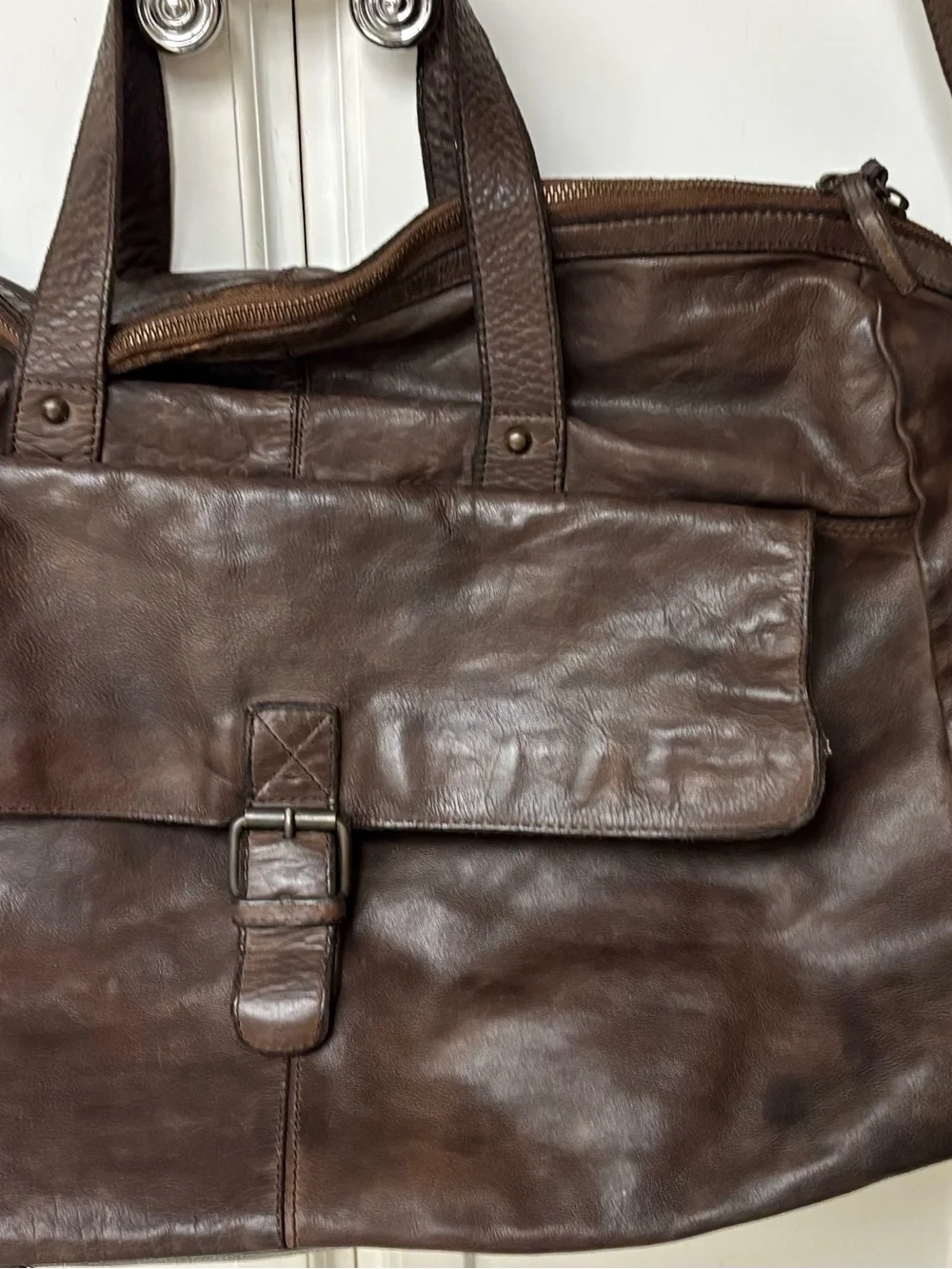 Classic Brown Leather Duffel with Removable Shoulder Strap